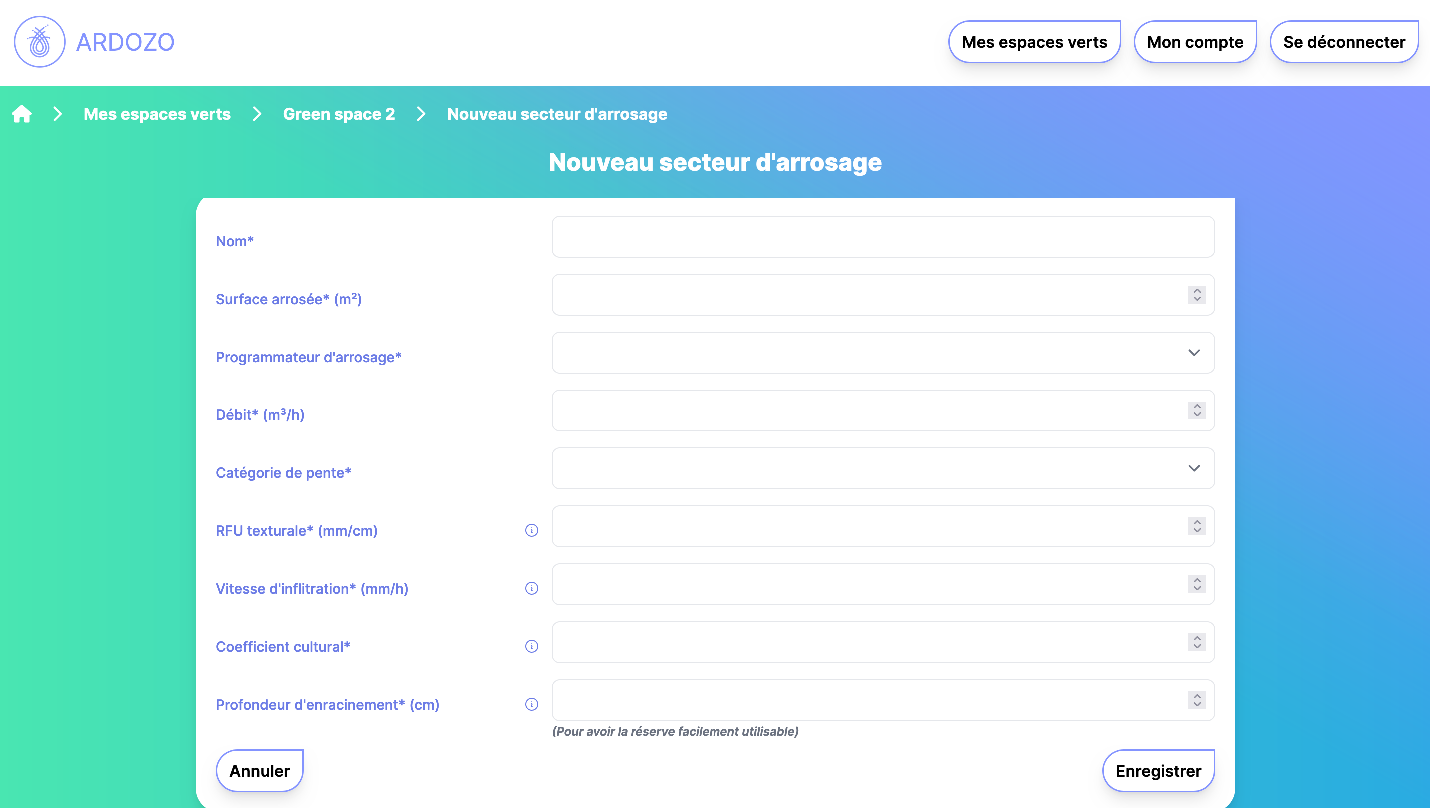 Création d'un secteur d'arrosage Ardozo