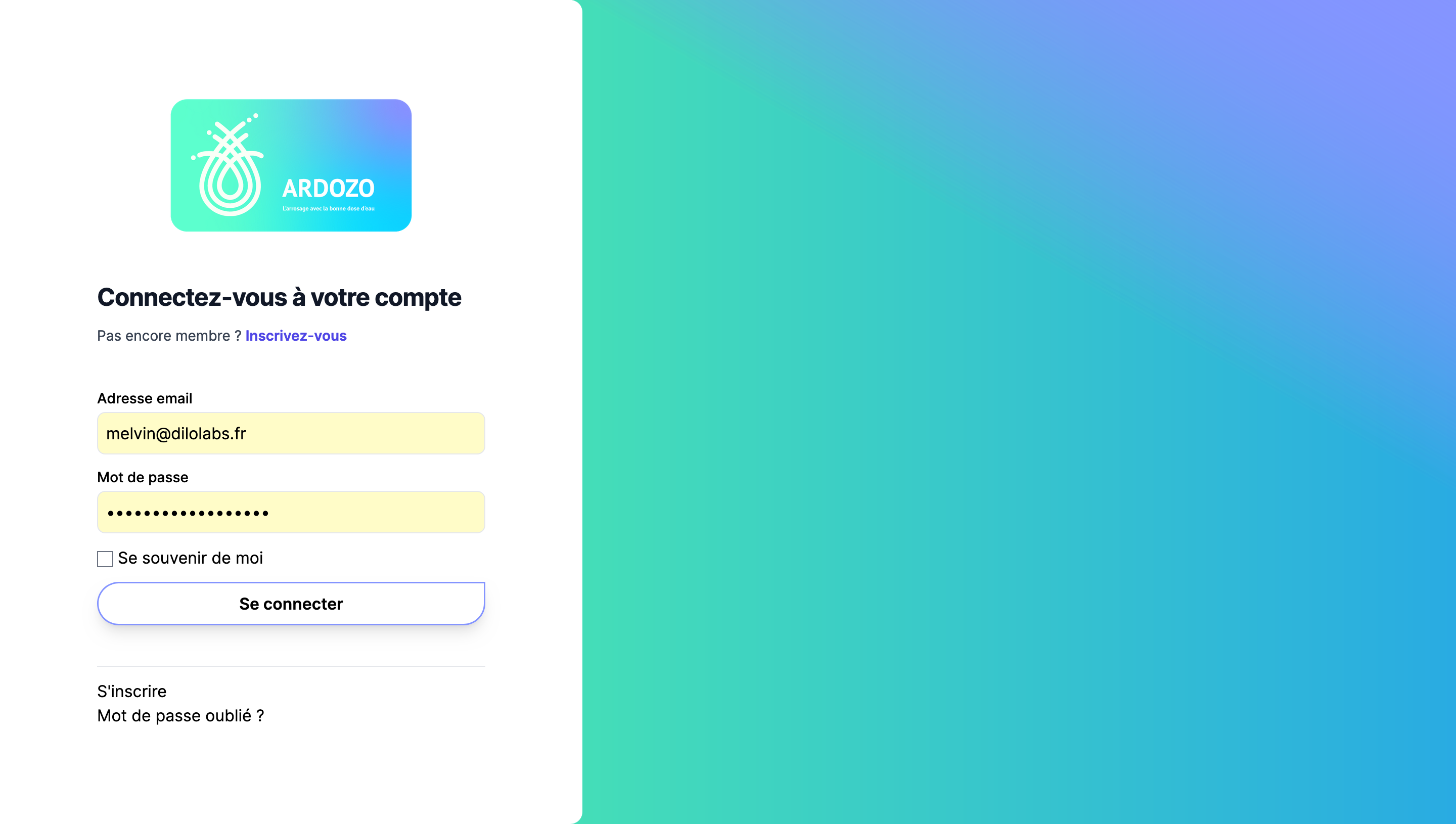 Connexion à l'application Ardozo