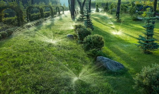 Jardin avec buse rotative